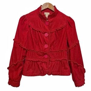 Anthropologie Elevenses Huff and Puff Jacket Red Corduroy Cotton Bamboo Size 4